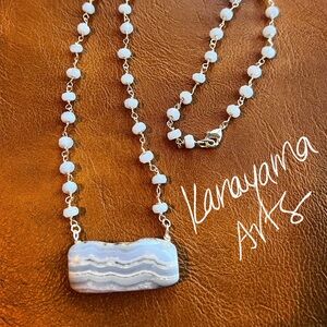 Blue Lace Agate Pendant and Chain Necklace